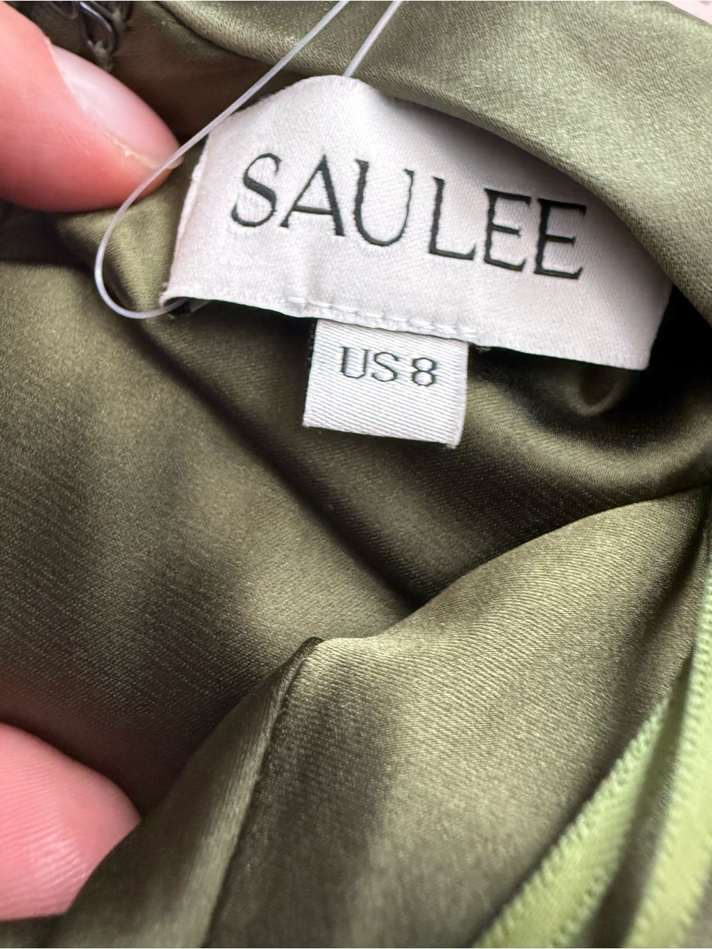 SAU LEE Priscilla Gown US 8 Olive Green Satin Crystal Evening Dress NWT - Picture 6 of 8